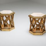 Carved gilded wooden side tables with marble tray - 1970