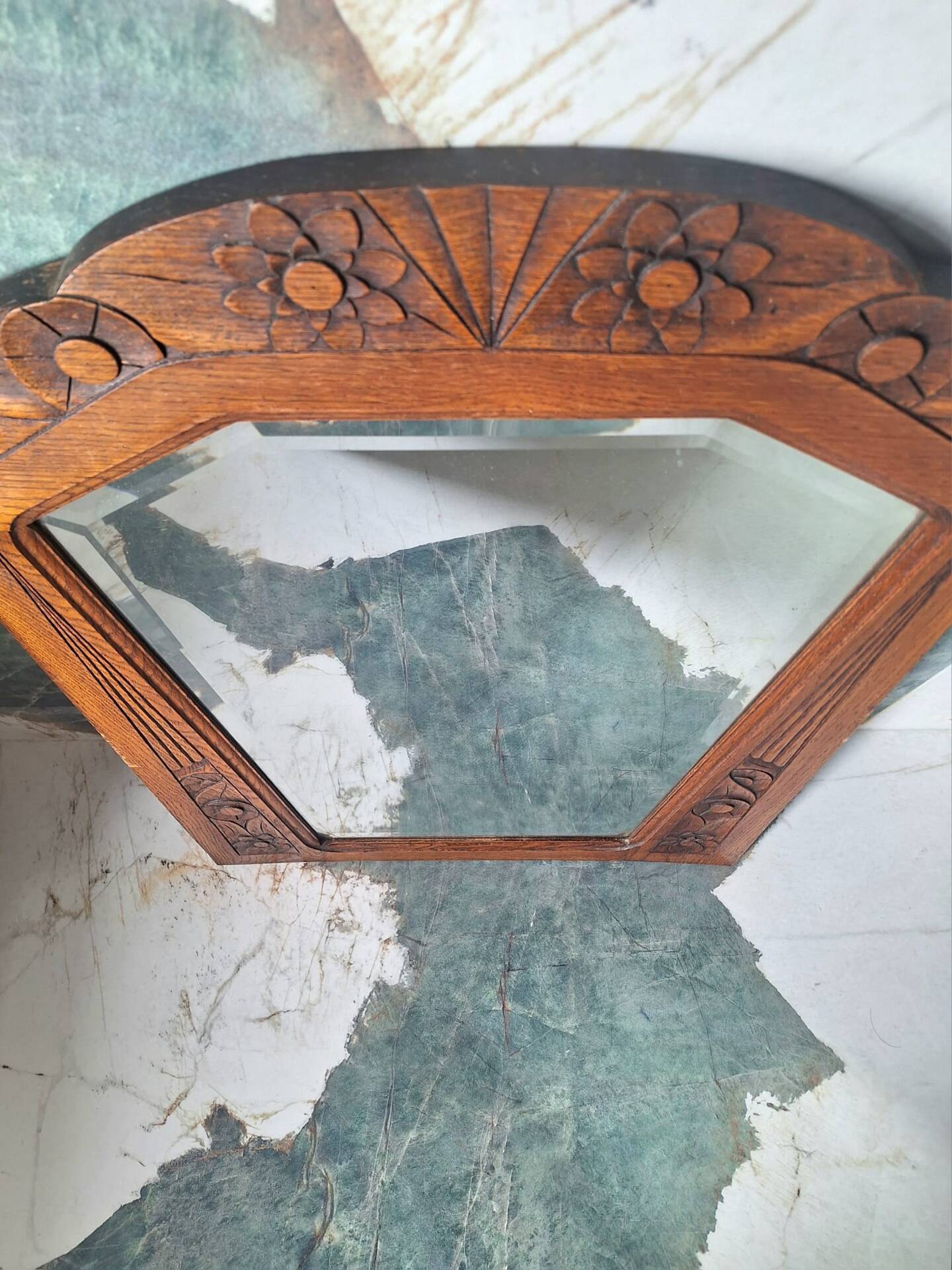 Large antique Art Deco mirror, retro vintage decoration.