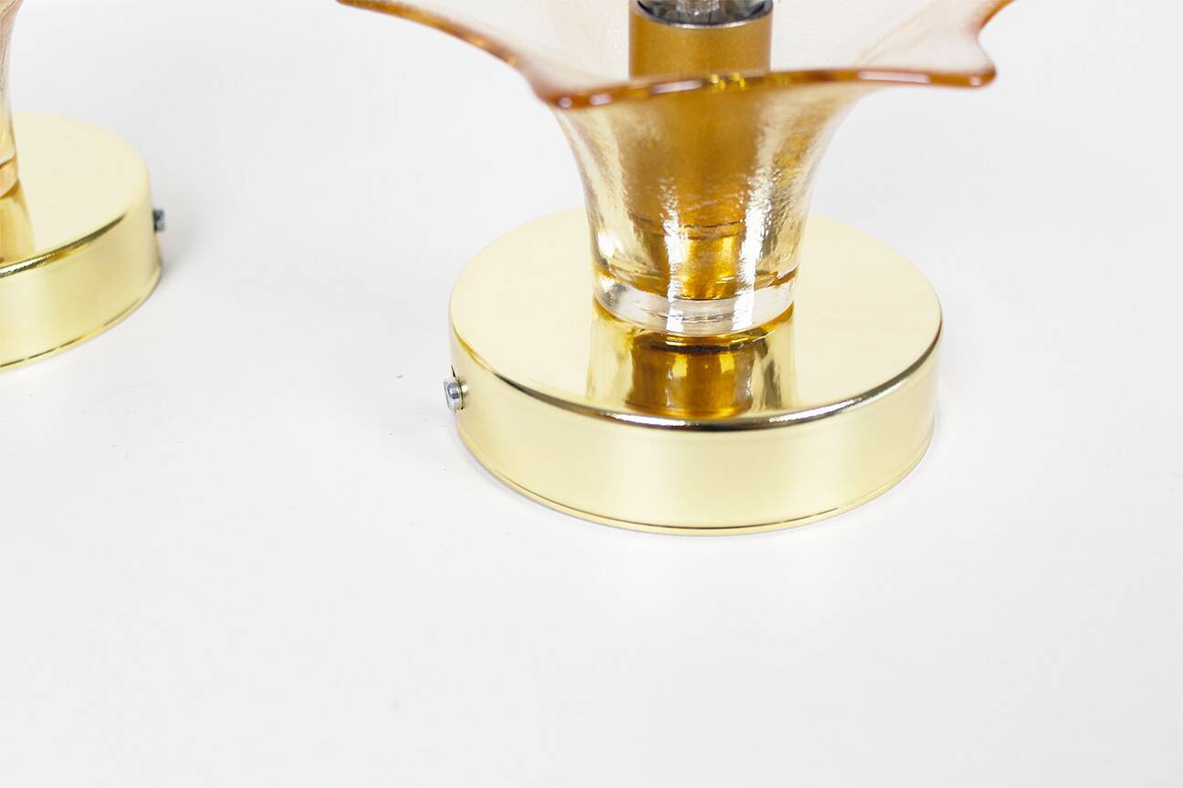 Pair of Murano Glass and brass wall lamps by Sische, Germany 1970's