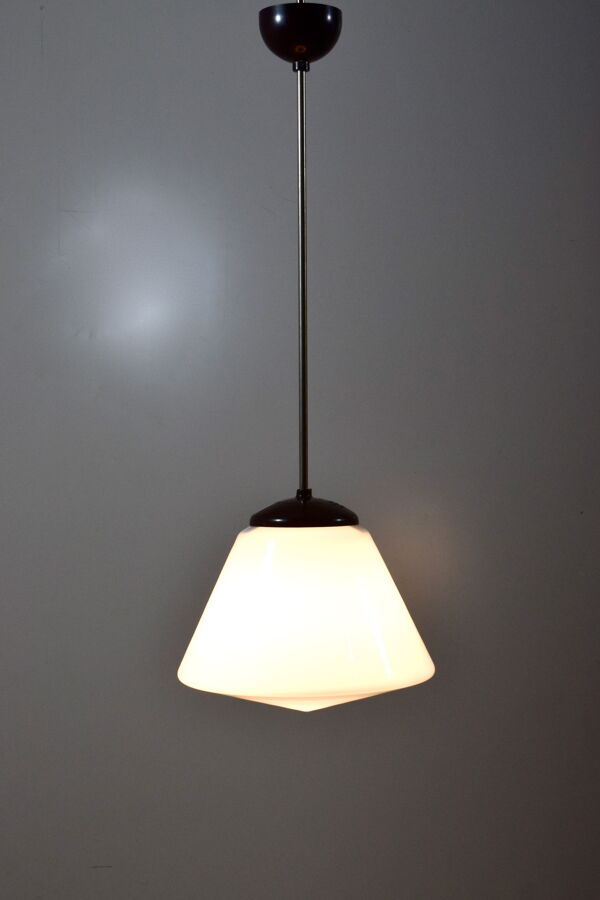 Suspension moderniste 1930 verre opaline bakélite