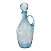 Carafe vintage en verre bullé bleu avec bouchon
