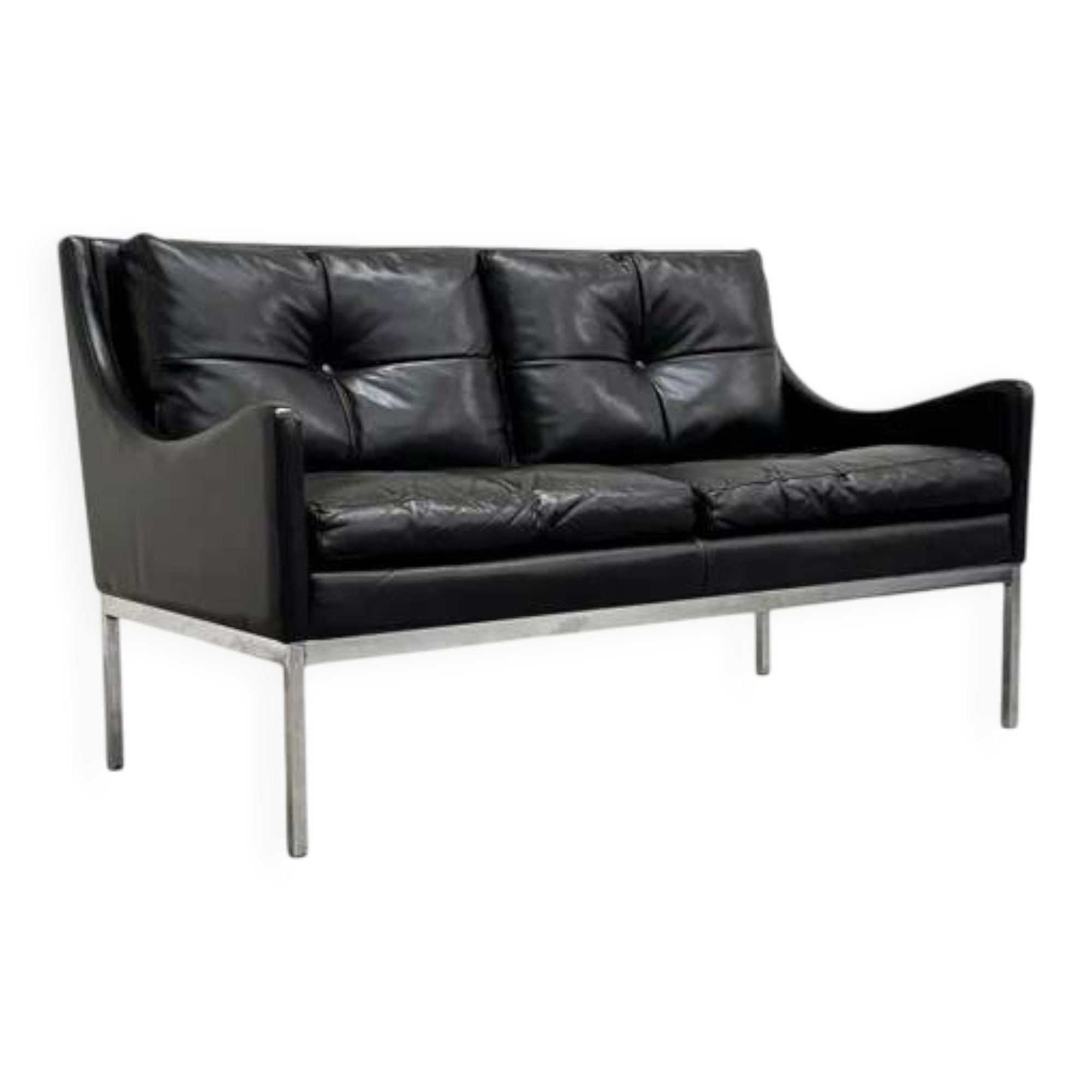 Canapé 2 places en cuir de style Bauhaus, milieu du XXe siècle, années 1960