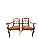 Paire de fauteuils provençaux en bois et corde tressée — milieu XXème