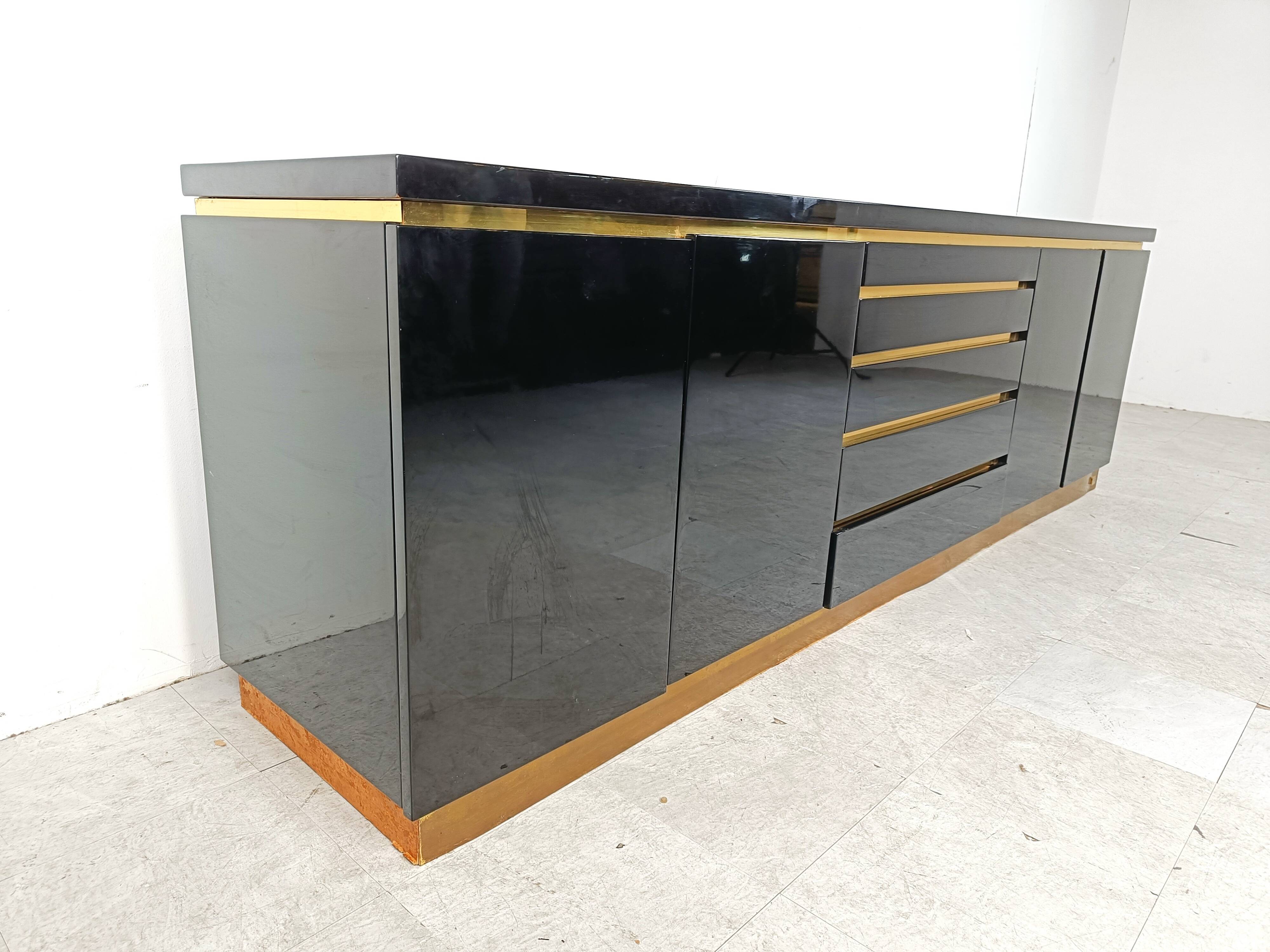 Brass and lacquer sideboard by Jean Claude Mahey, 1970s