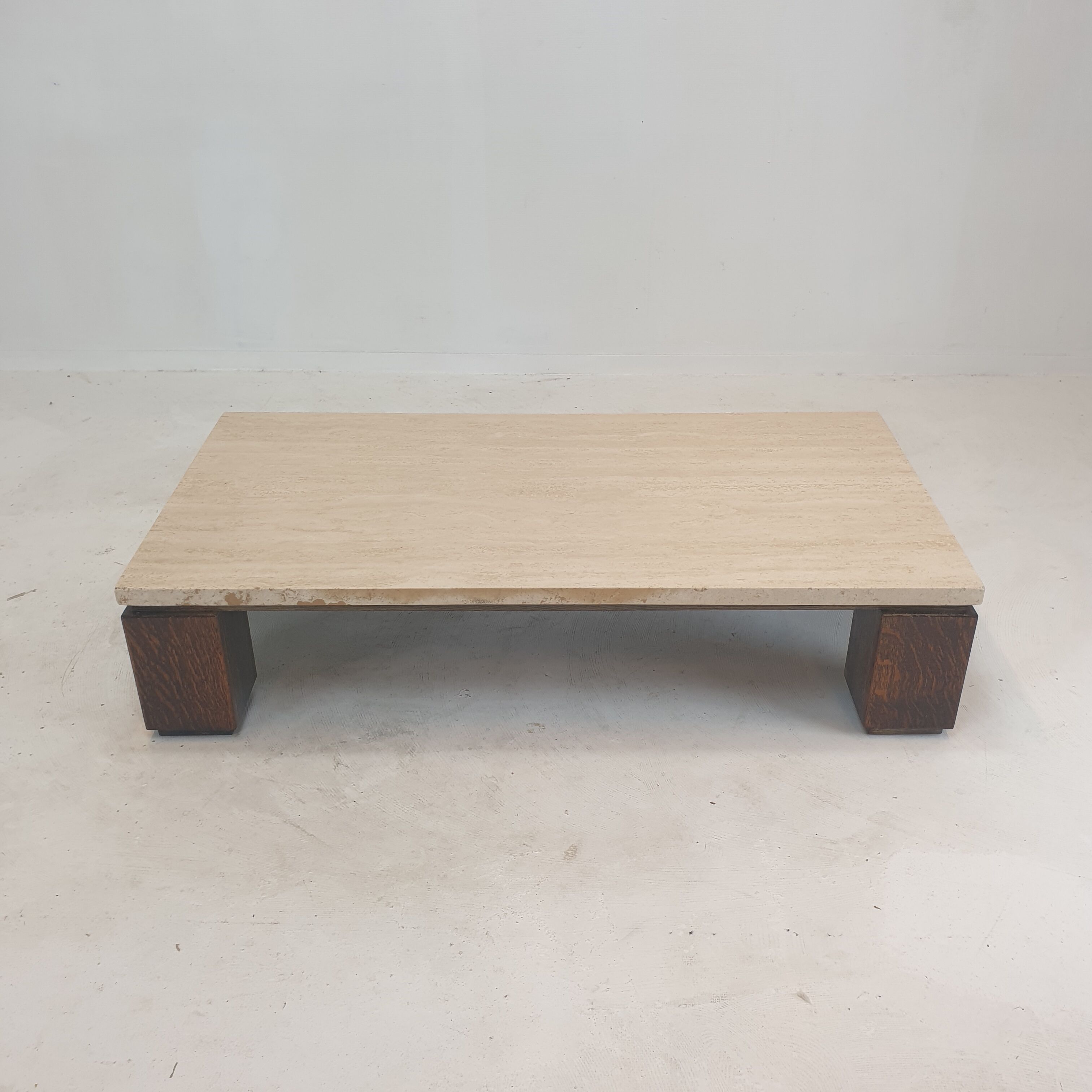 Travertine coffee table with wenge, 1970s