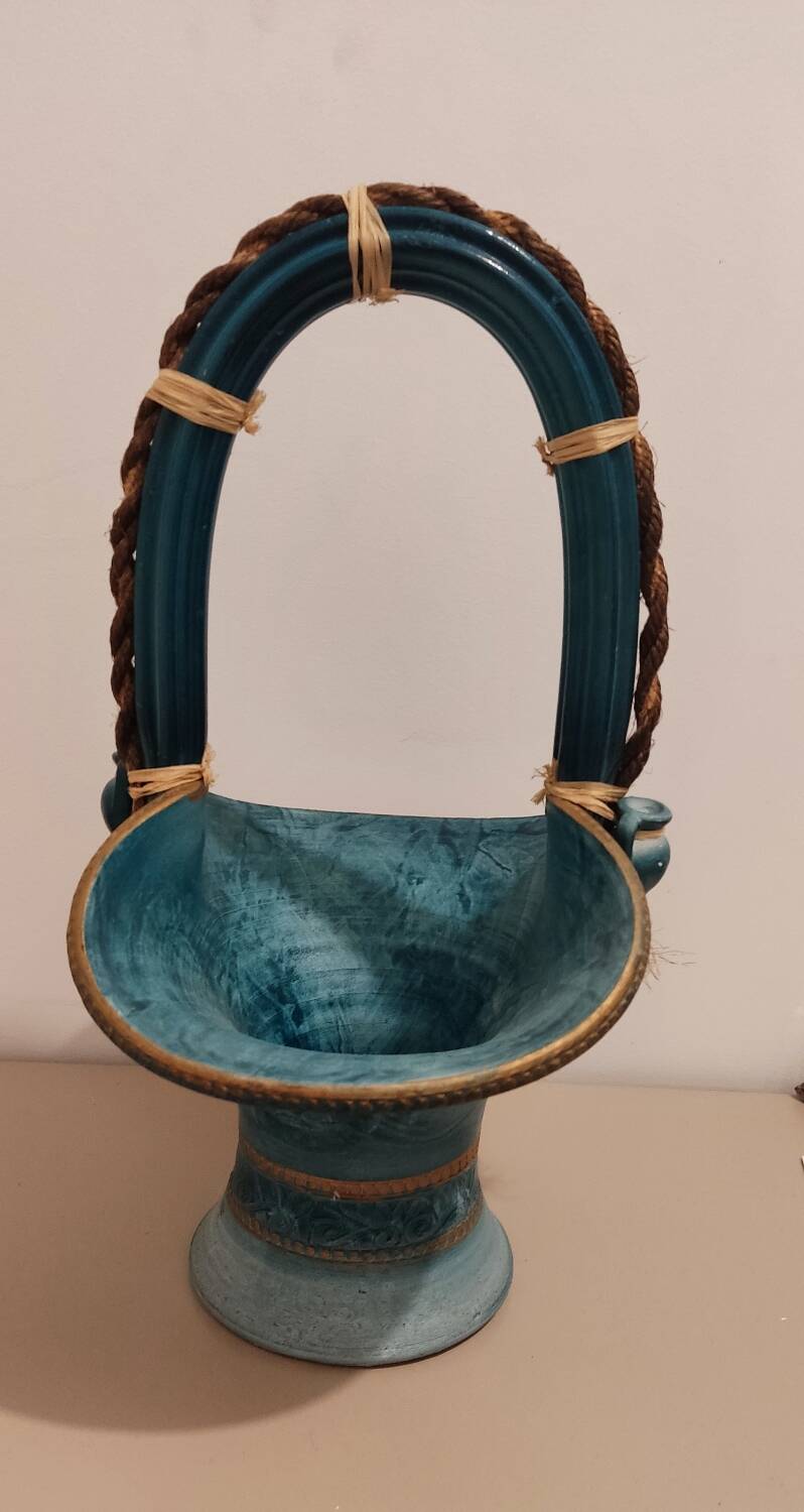 Vintage turquoise decorative vase – Mediterranean artisanal earthenware