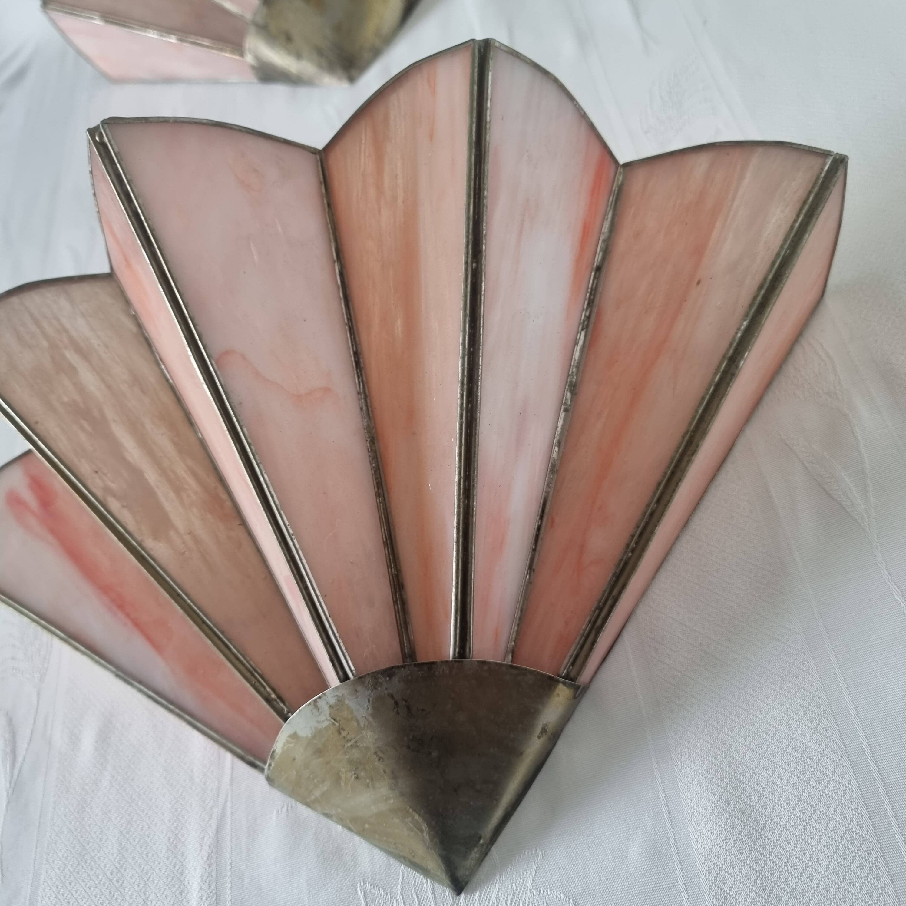 Art Deco style wall lights in brass and real glass paste