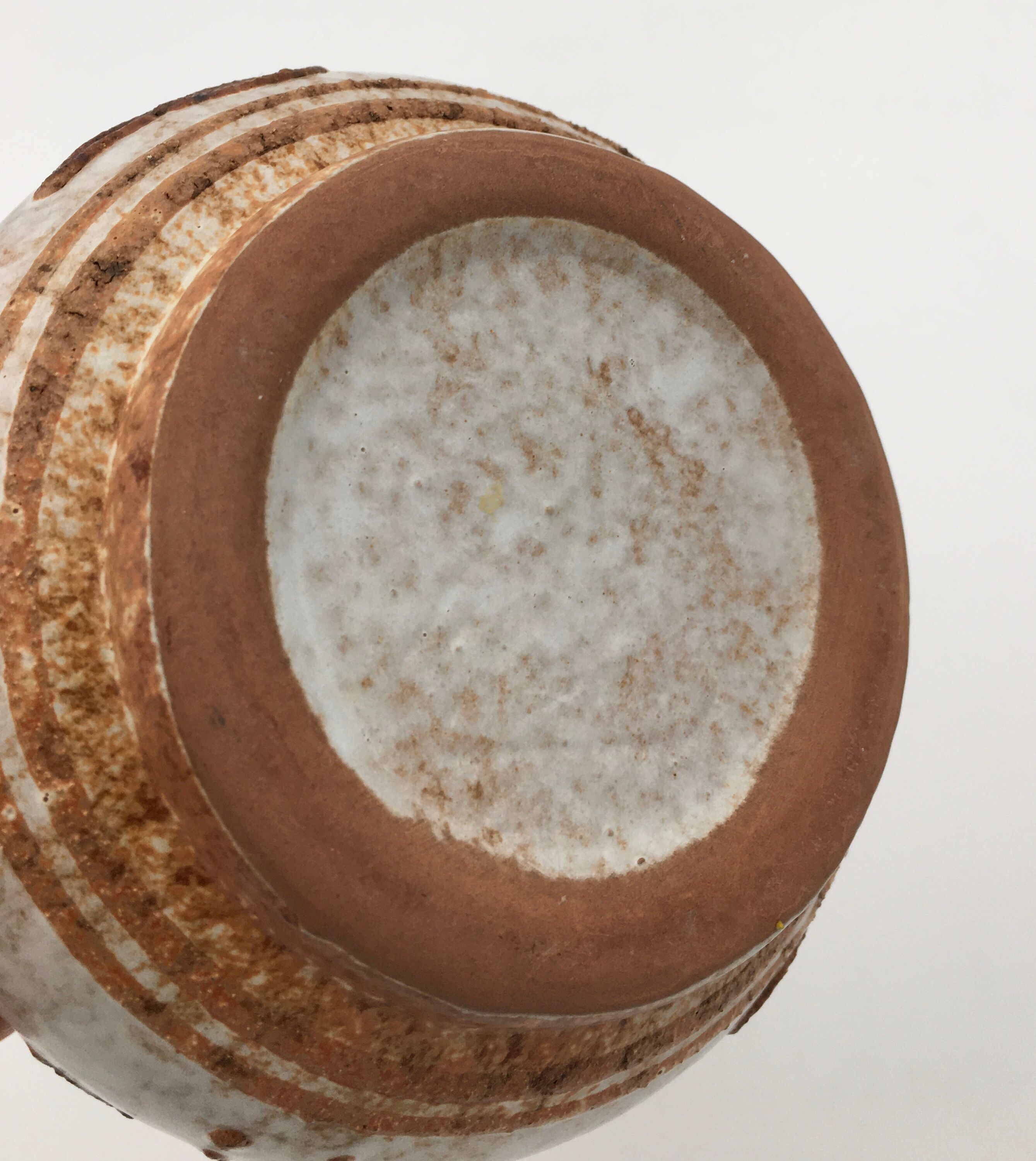 Vintage glazed ceramic vase, floral pattern, brown, beige - 1970s