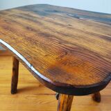 Brutalist popular art coffee table, solid wood, 1950.