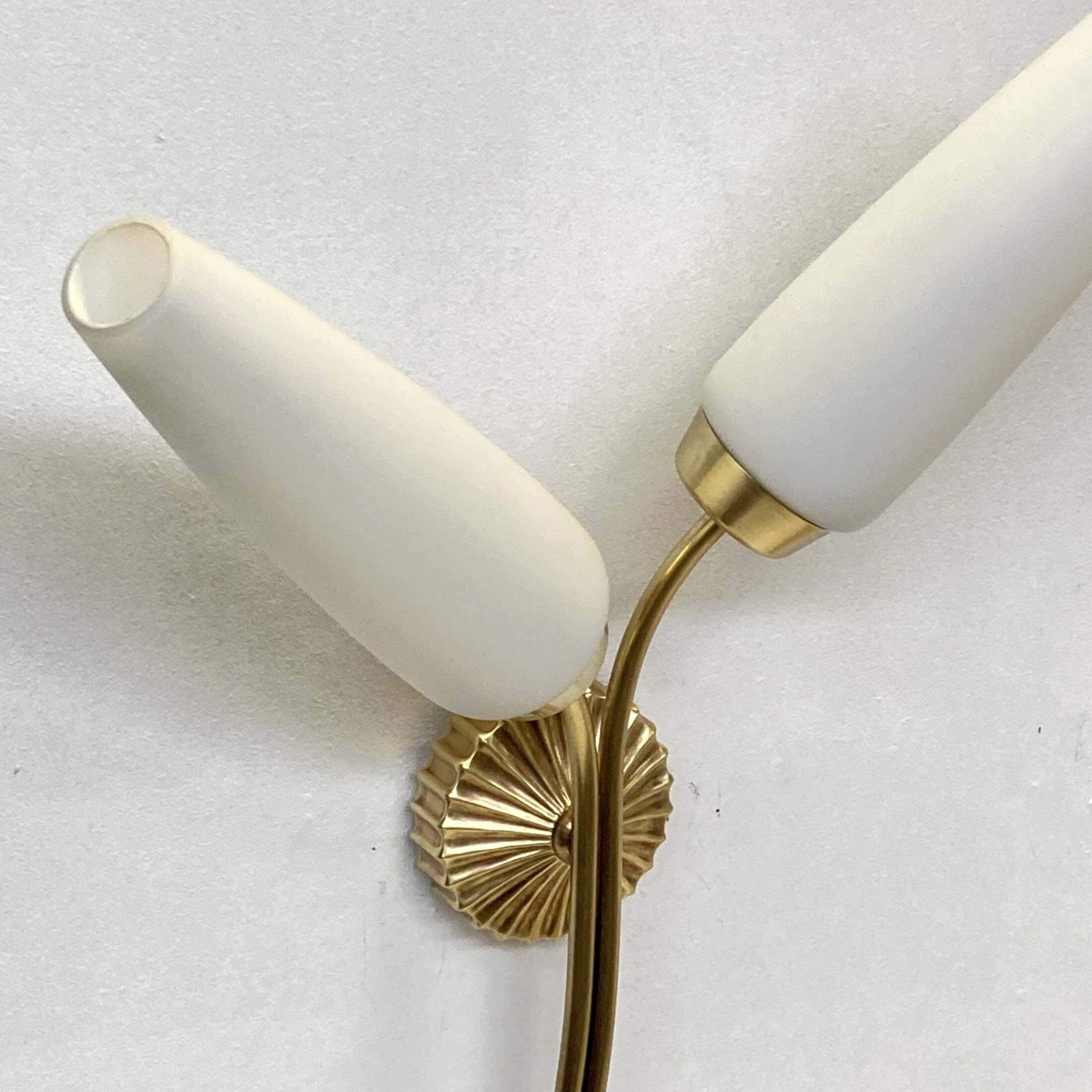 Large double brass wall light and white opaline glass tulips LAMP-7111