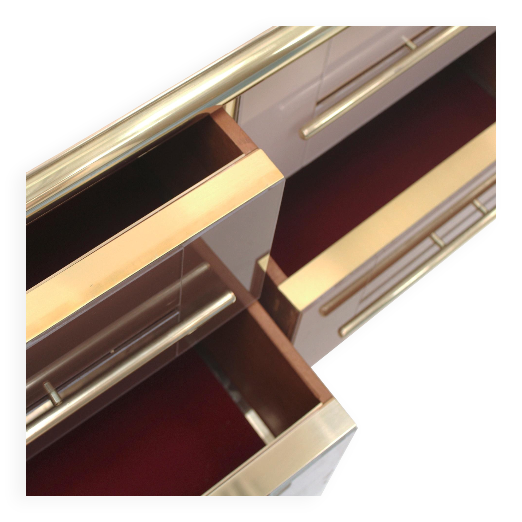 Mid-Century Modern Style Solid Wood and Colored Glass Italian Sideboard