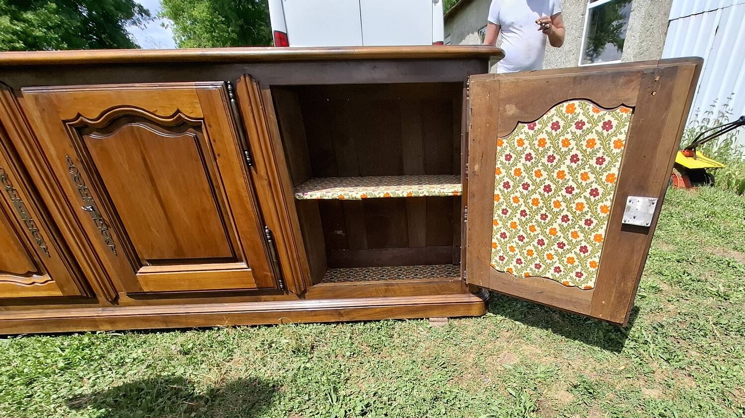 Louis XV 3-door walnut sideboard on plinths
