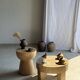 Side table or stool with a semi-spherical top in beige mango wood H50 D45