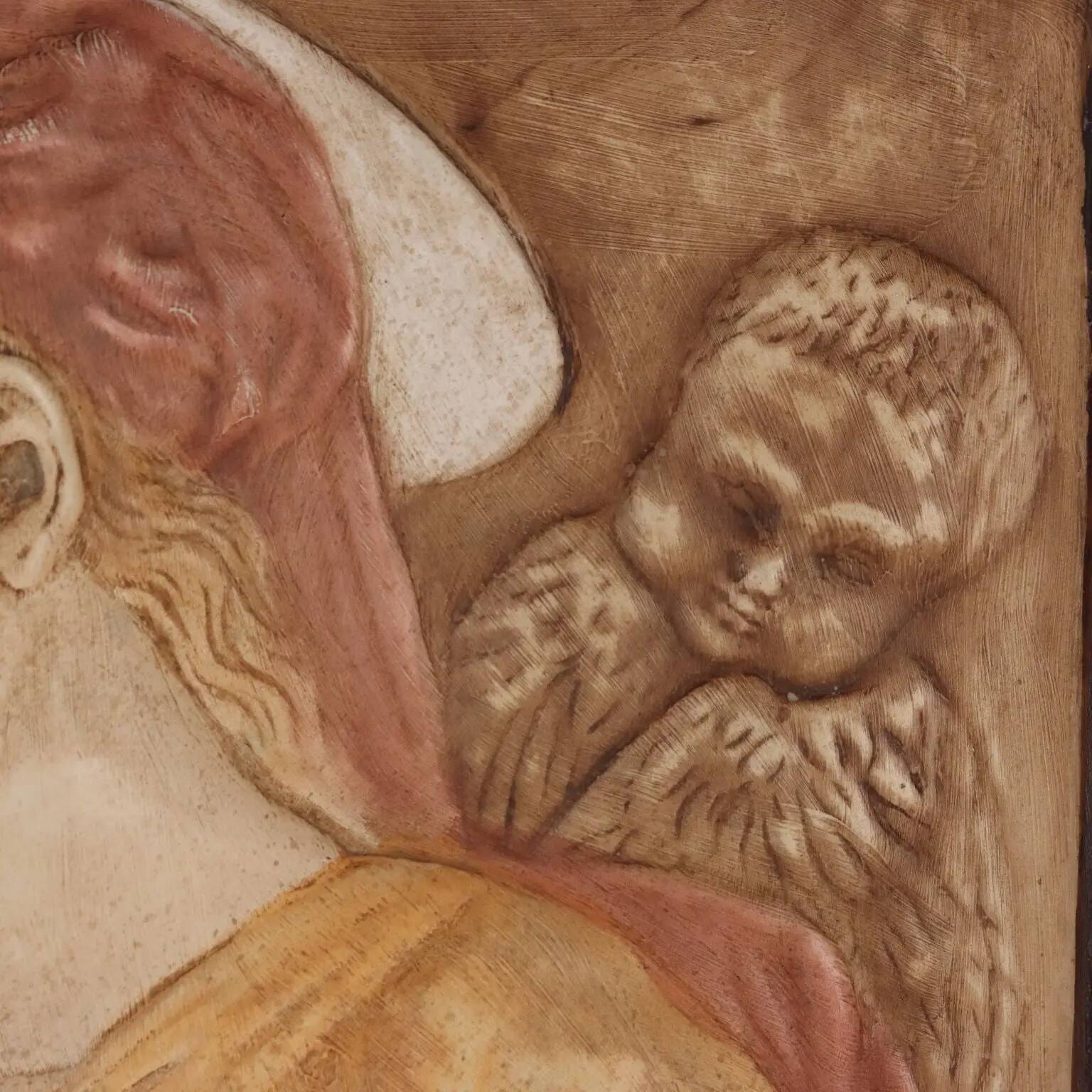 Ancient sculpture of the Virgin Mary Italy '900 bas-relief painting in plaster
