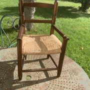 Small vintage wooden and straw children's chair