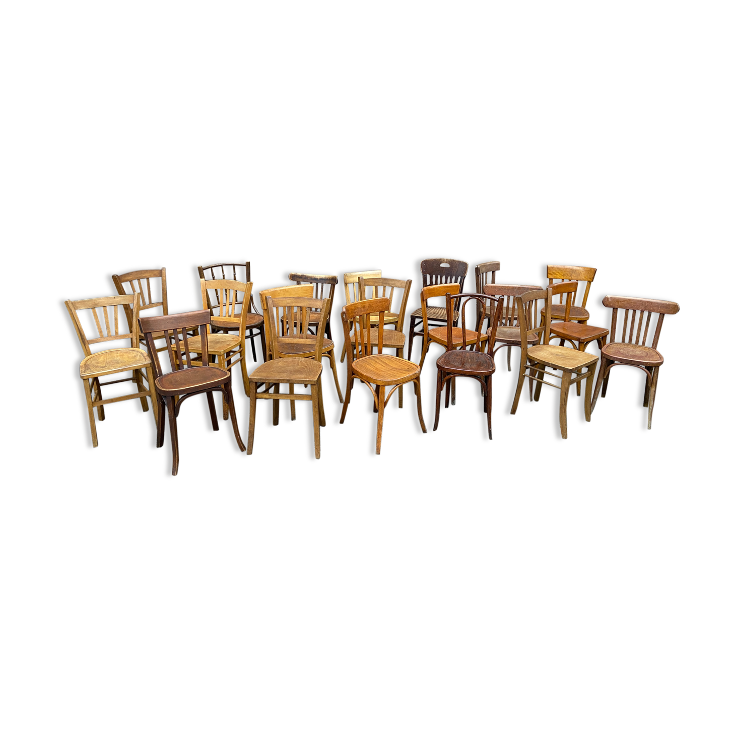 Set of 20 chairs bistro coffee wood curved vintage