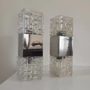 Pair of wall lights in glass and chrome metal
