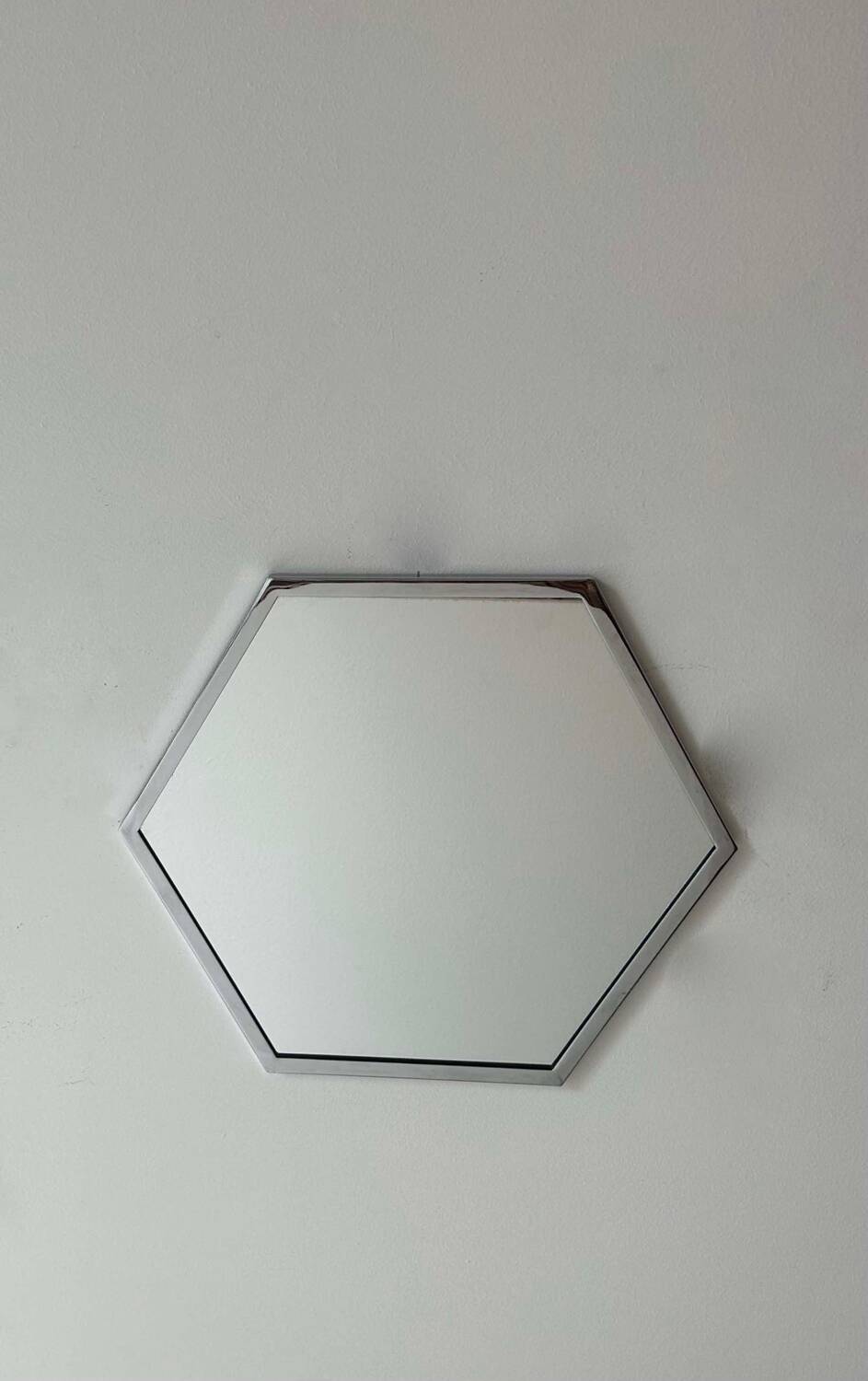 Vintage hexagonal mirror, chromed metal, France 1980