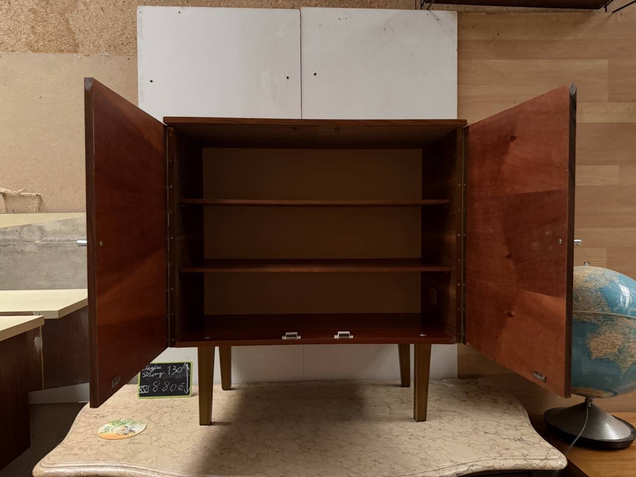 Vintage buffet with 2 doors – 60s/70s – wood and chrome handles