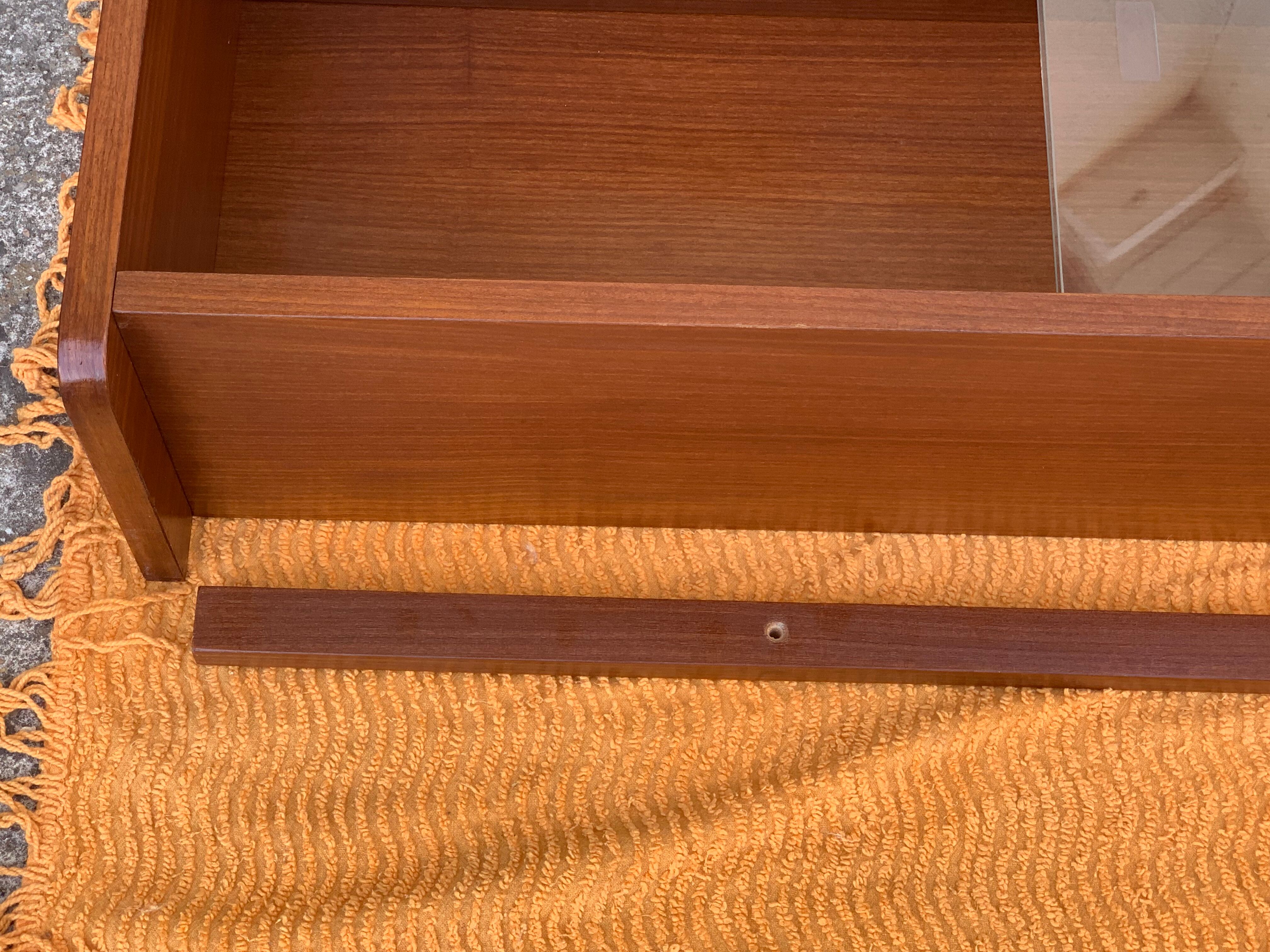 glass wall bookcase in vintage teak 1950