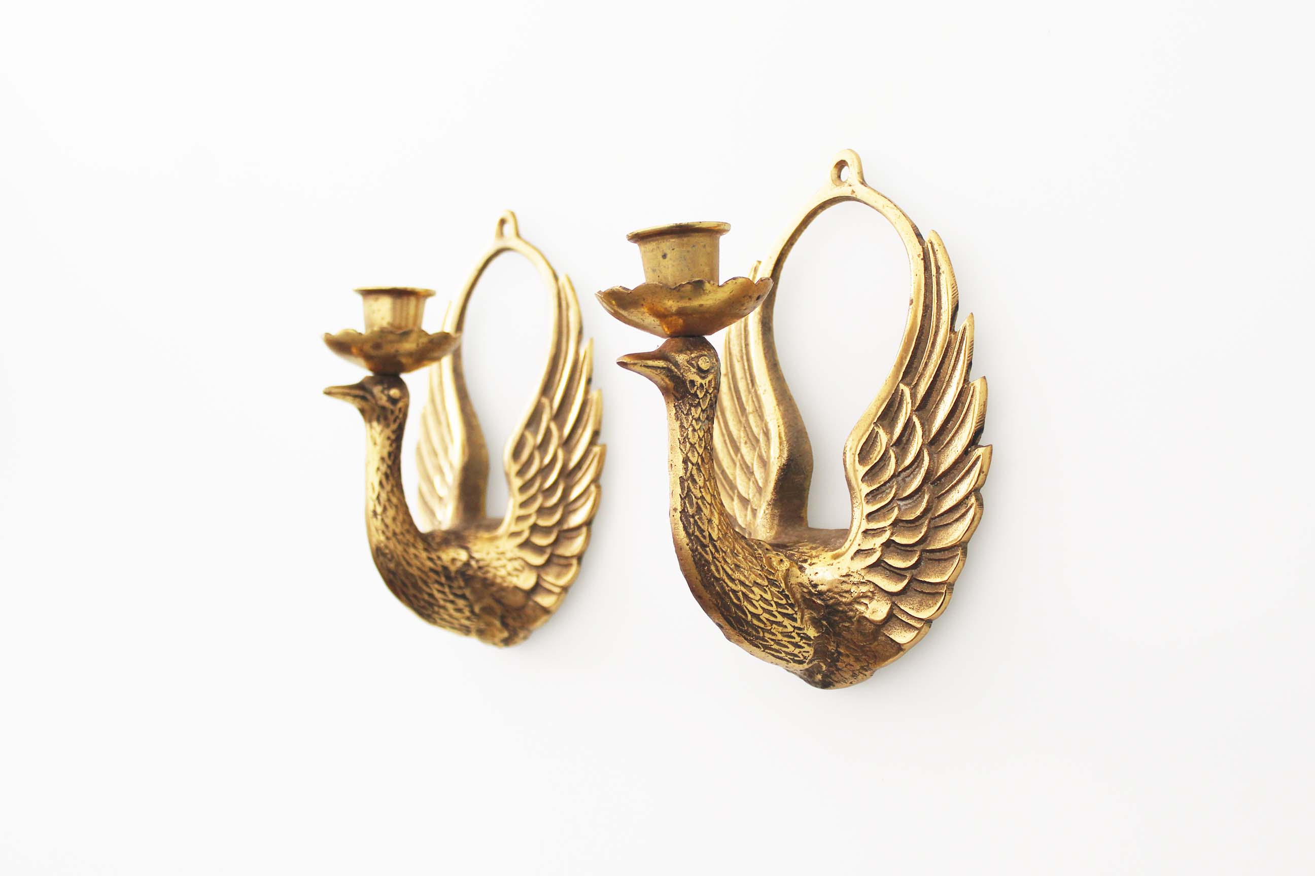 Pair of 1940's Brass 'Swan' wall candlestick holders