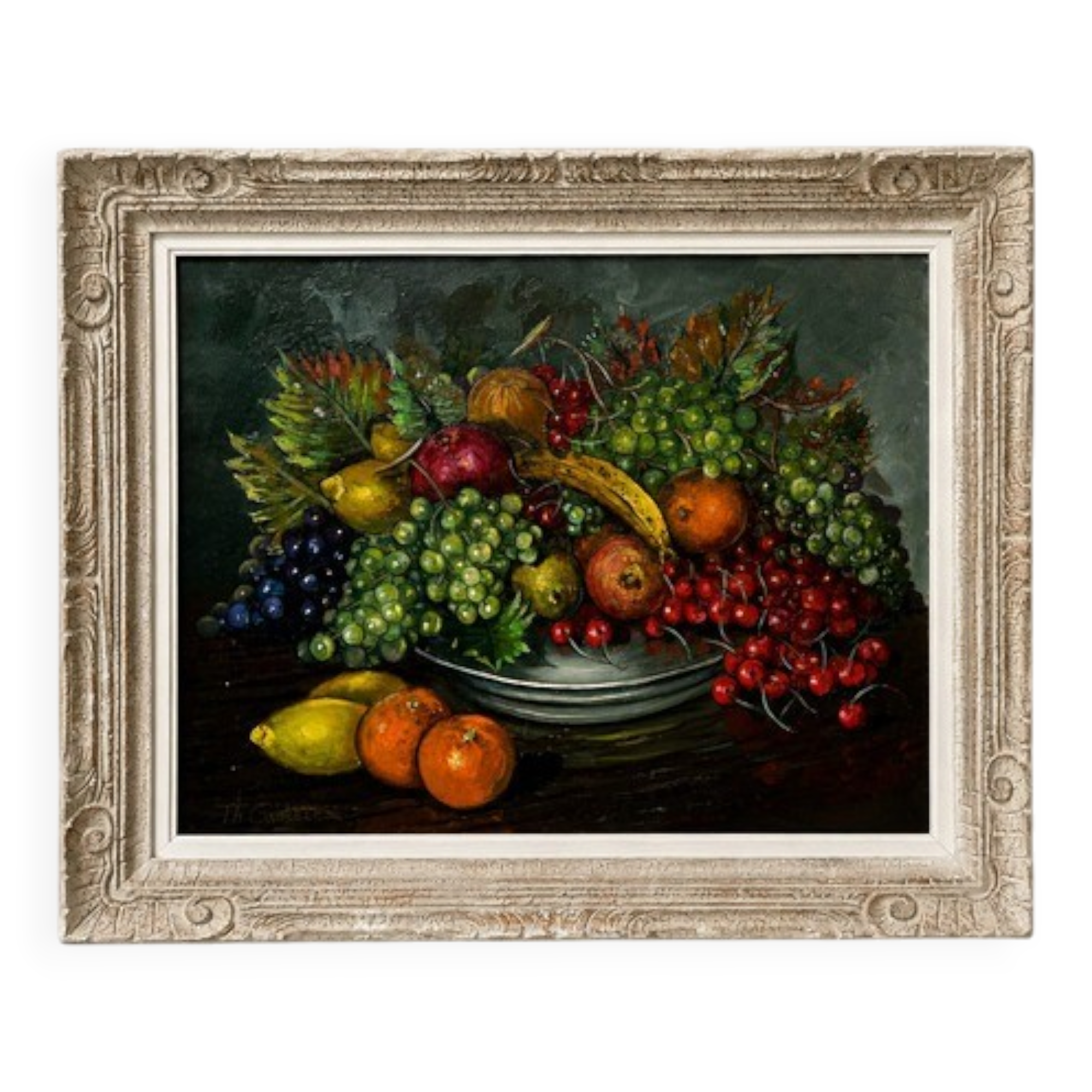 Théodore Castelle : Nature morte aux fruits, huile sur toile fin XIXᵉ siècl