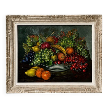 Théodore Castelle : Nature morte aux fruits, huile sur toile fin XIXᵉ siècl