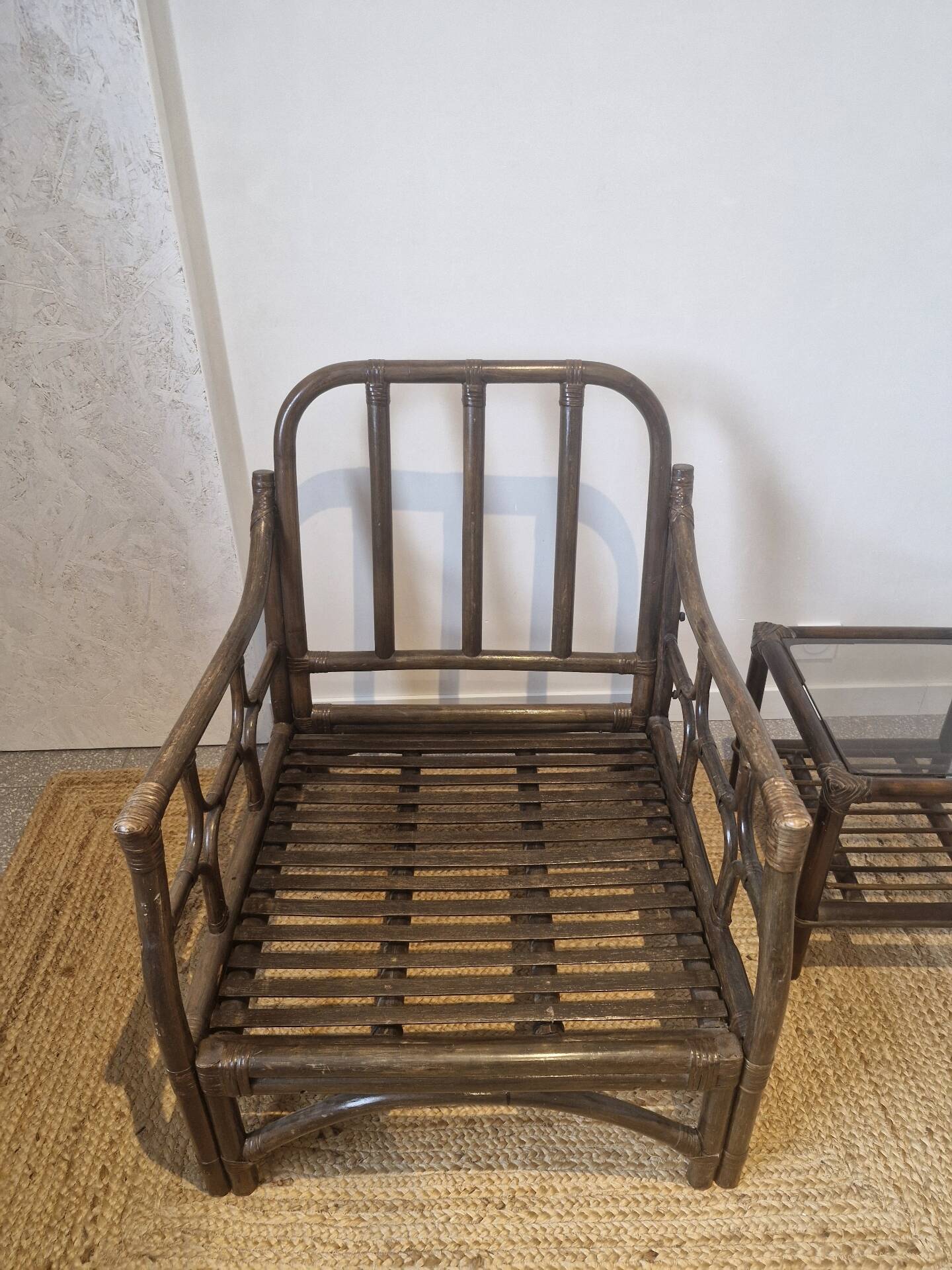 Rattan armchair and table