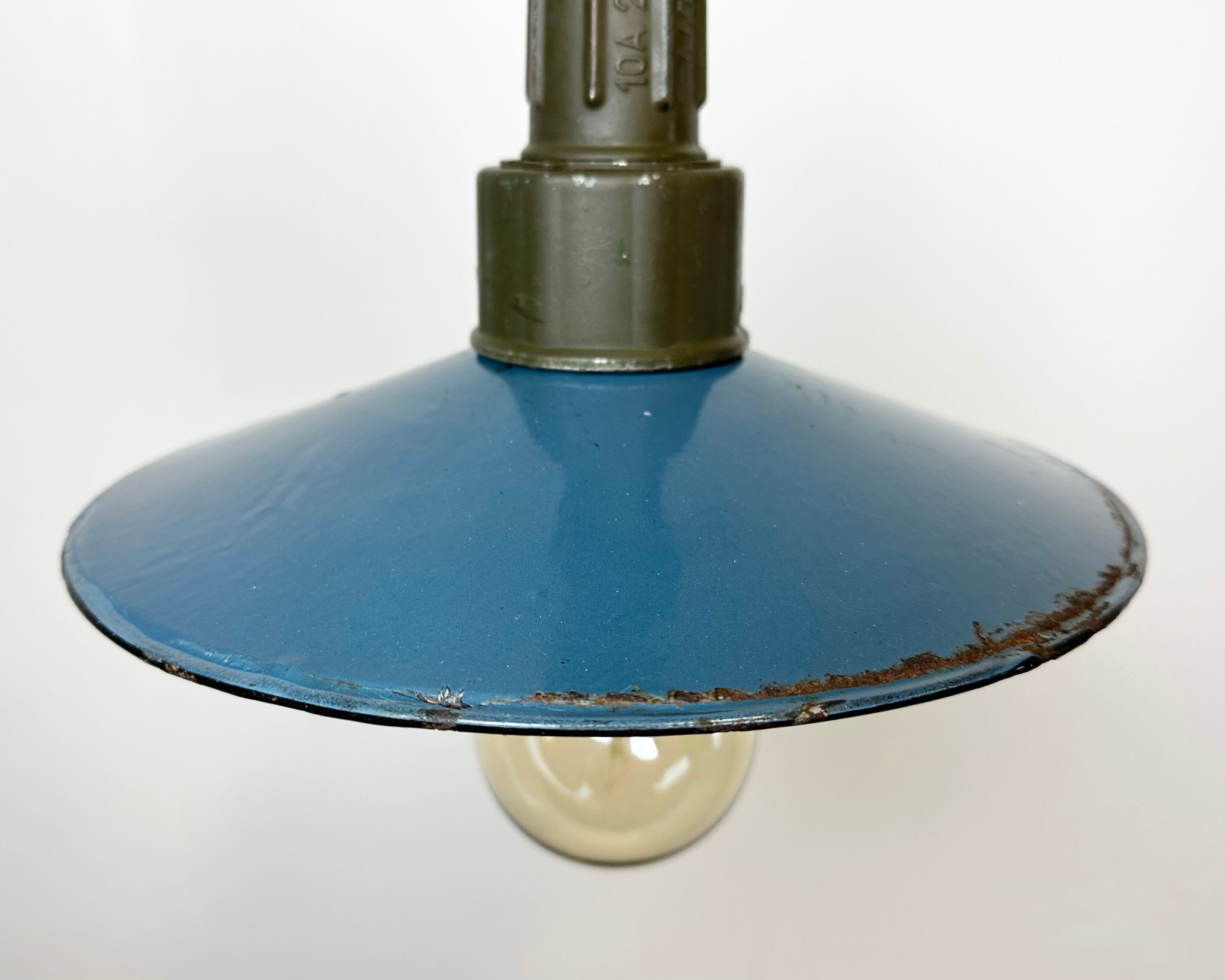 Industrial Blue Enamel Factory Pendant Lamp with Cast Aluminium Top, 1960s