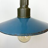 Industrial Blue Enamel Factory Pendant Lamp with Cast Aluminium Top, 1960s