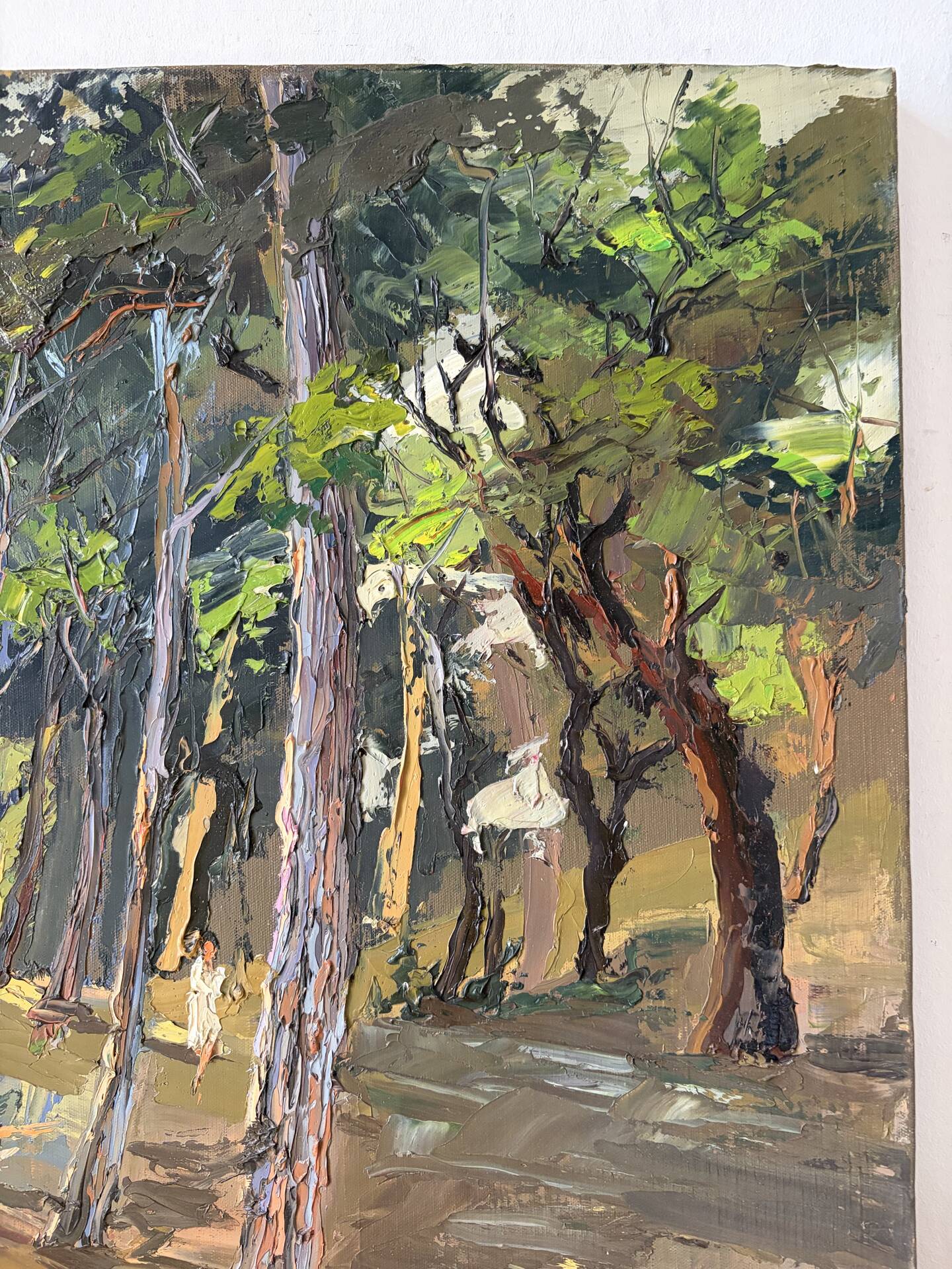 La clairière, huile à couteau, signée F Grillo