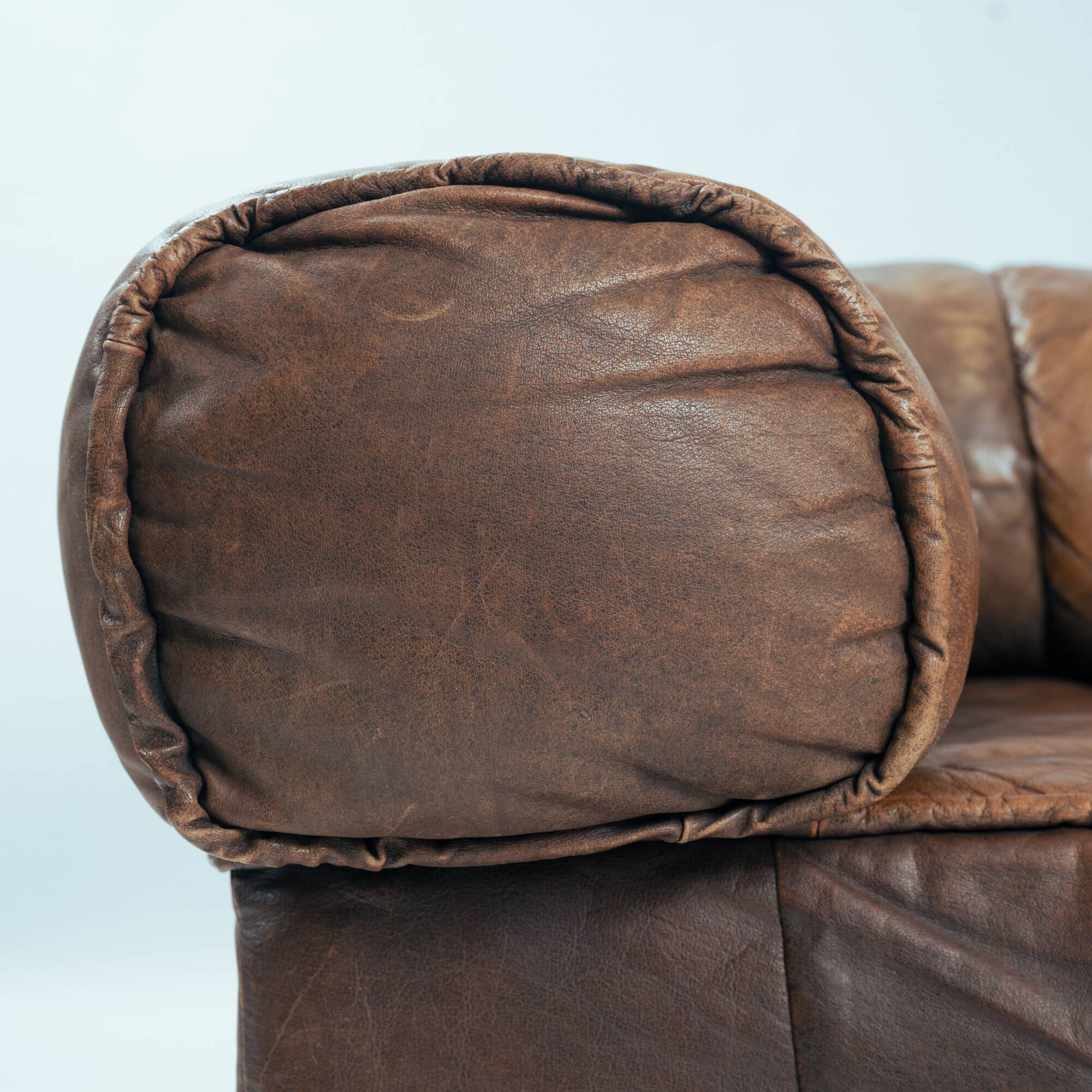 Brown Modular Leather Patchwork Sleeping Sofa Daybed, 1970s