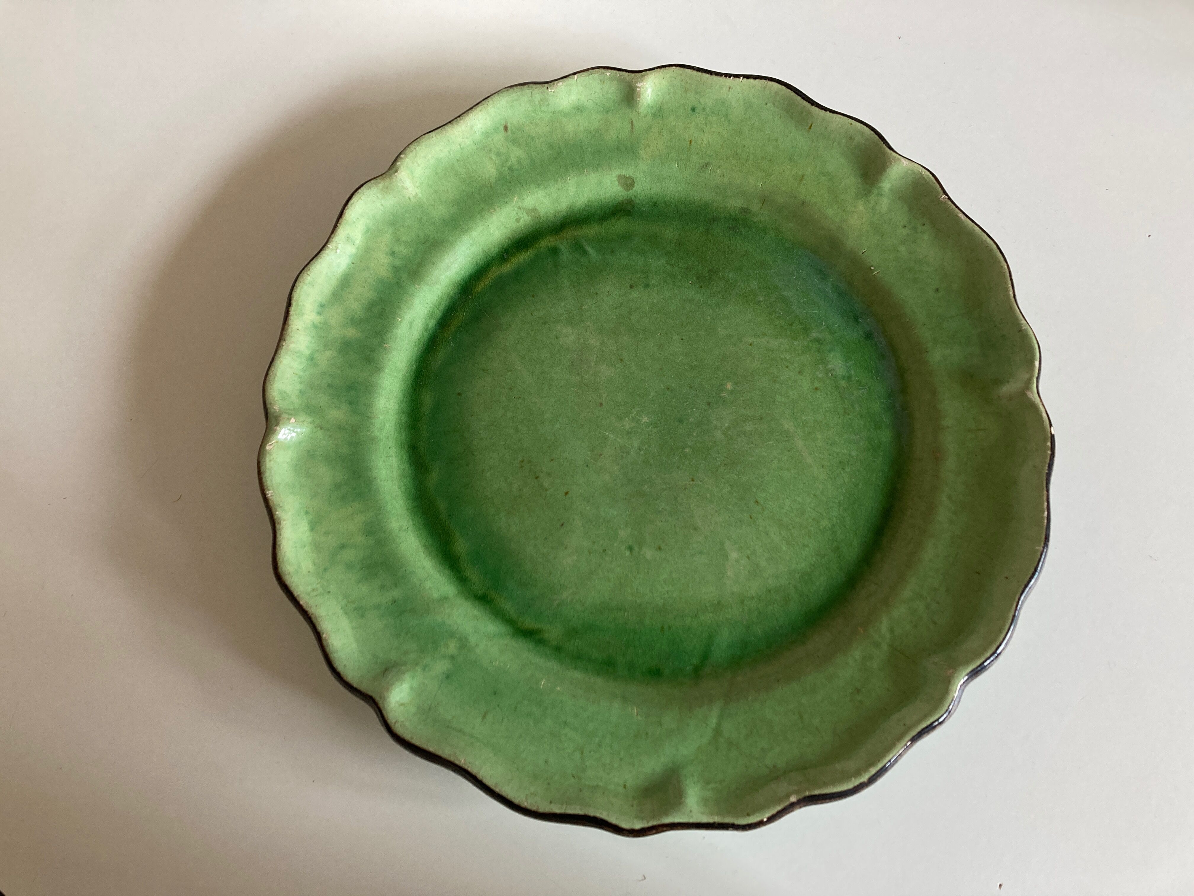 Centerpiece in glazed clay with godrons Dieulefit 1950
