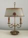 French Empire Brass Boulotte 2 Light Table Lamp Hand Painted Floral Design