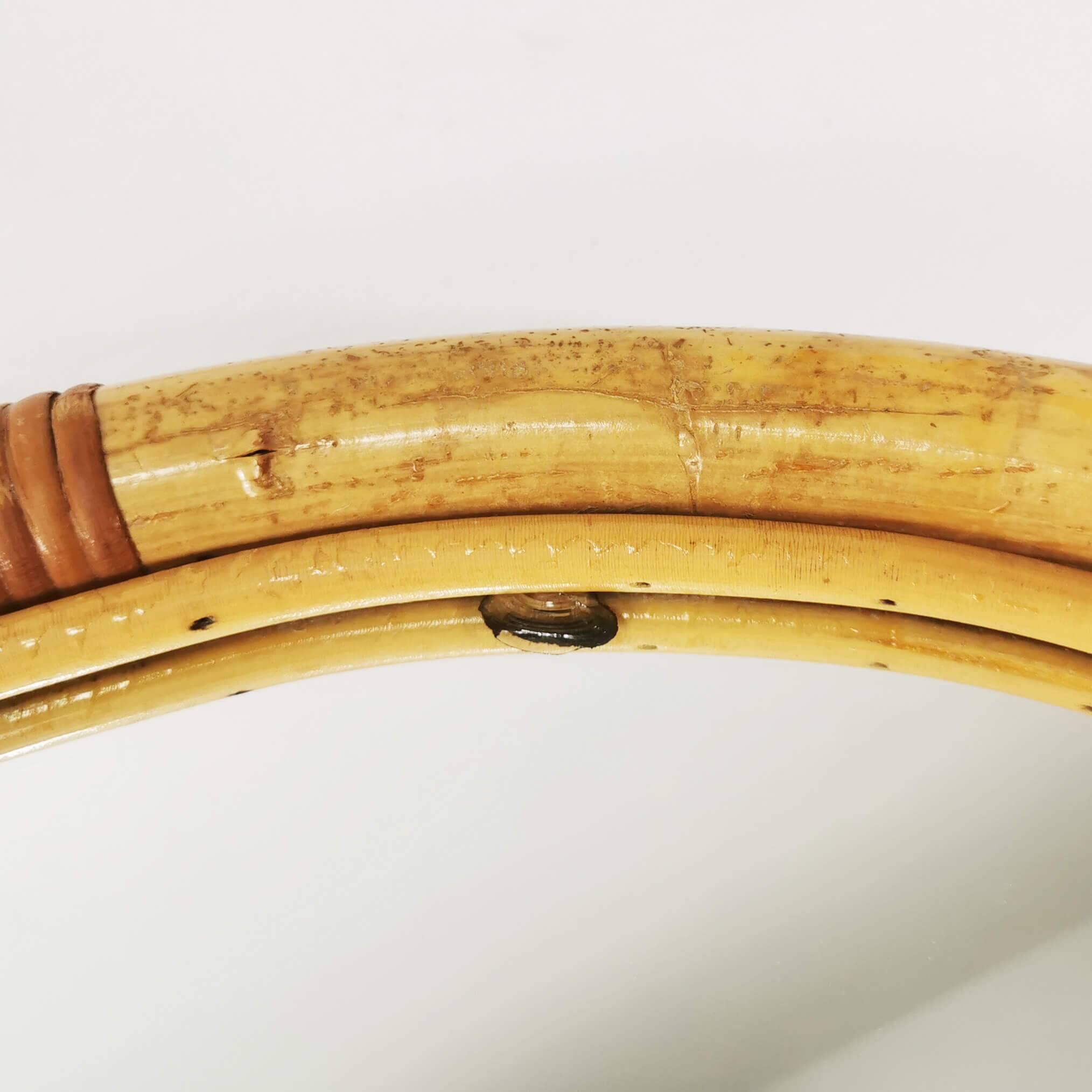 Wall-mounted, round bamboo mirror, Germany, 1970s.