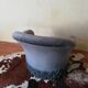 Fauteuil crapaud tissu bleu et frange