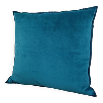 Coussin velours bleu turquoise finition surjet noir 40x40 cm