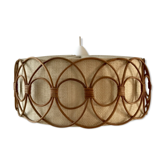 Suspension scandinave laine et rotin années 70