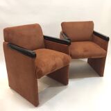 Pair of reupholstered ribbed velvet armchairs