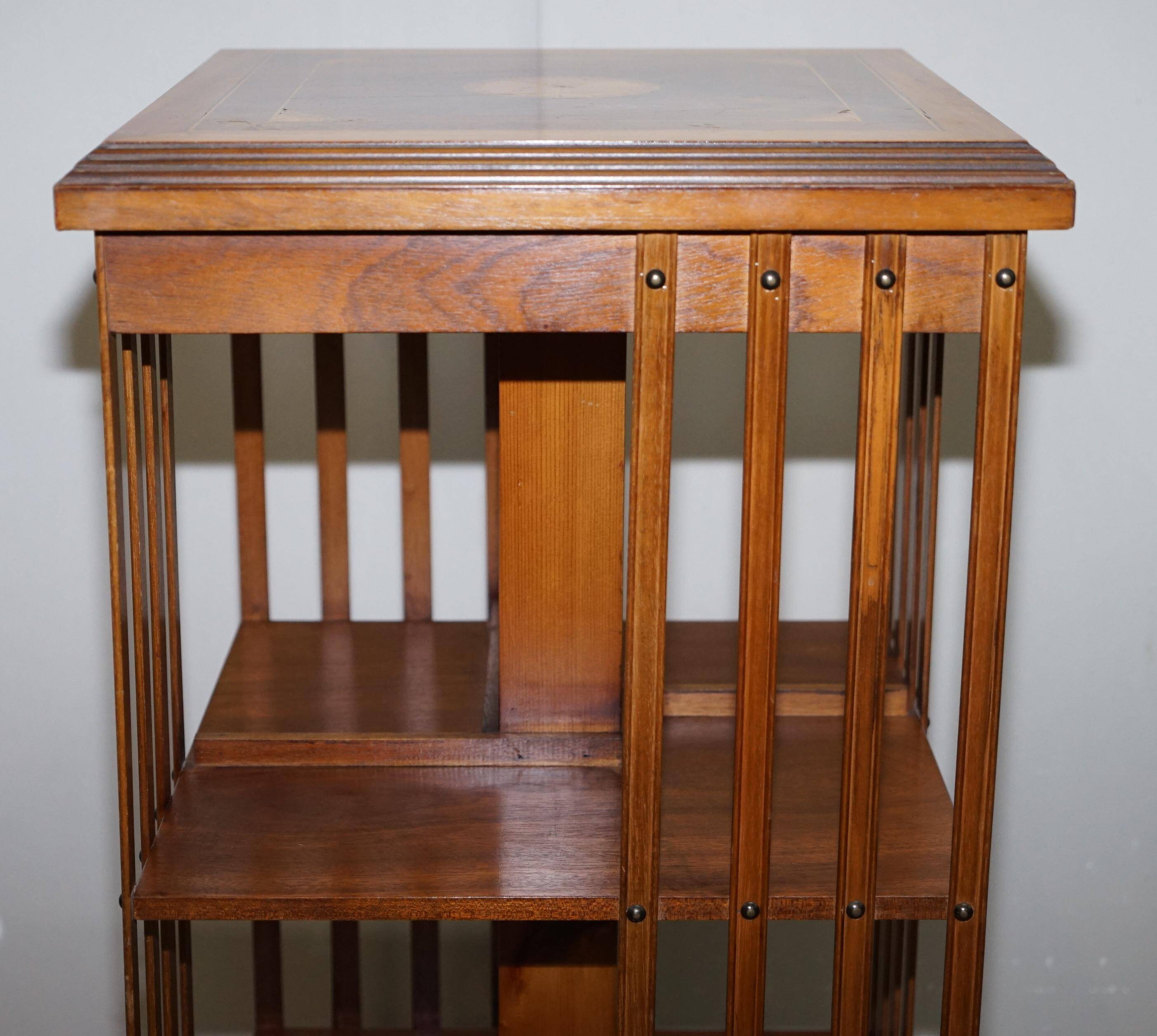 Edwardian revolving library in burl walnut with Sheraton inlay circa 1900