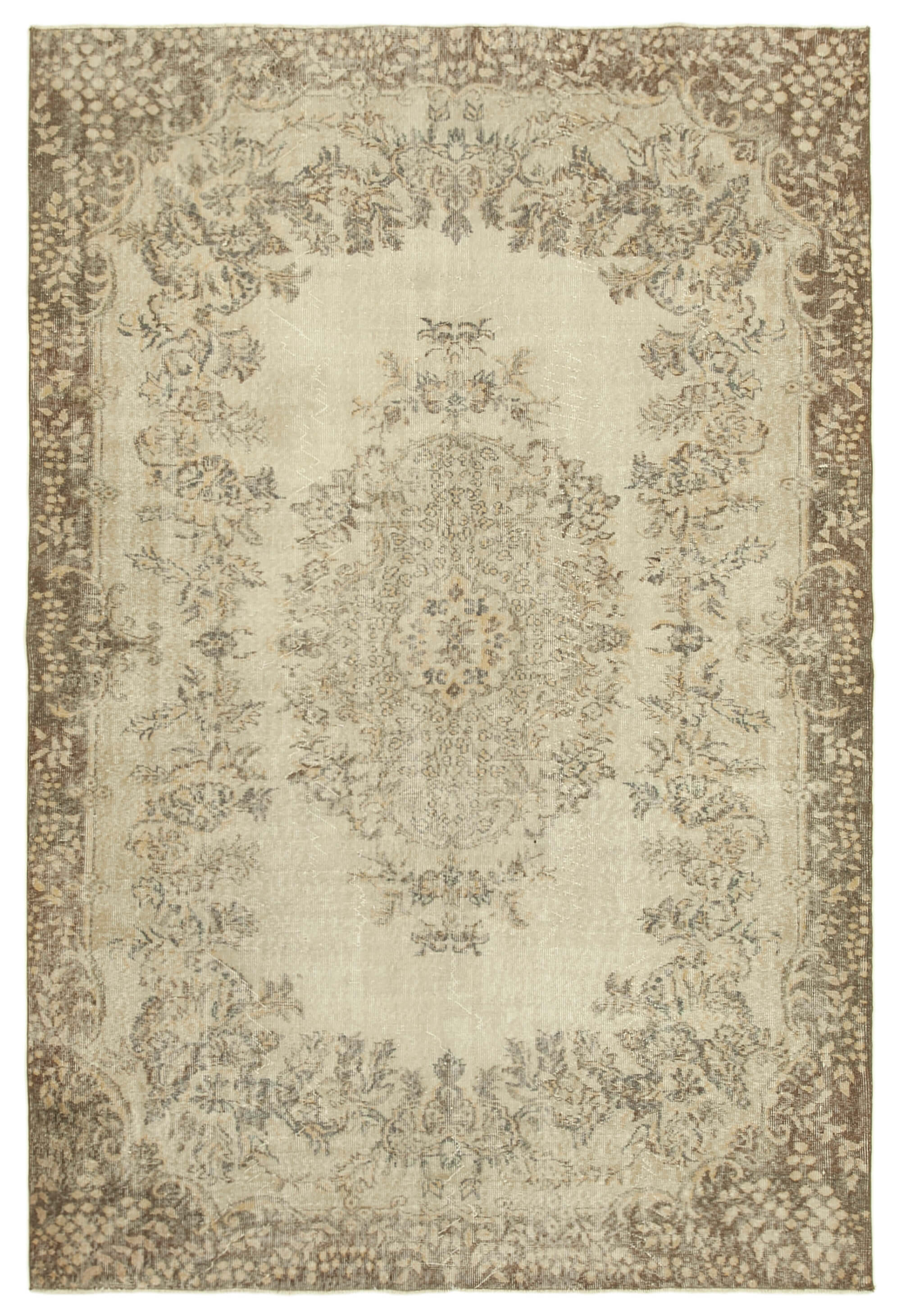 Hand-knotted decorative turkish beige carpet 202 cm x 301 cm