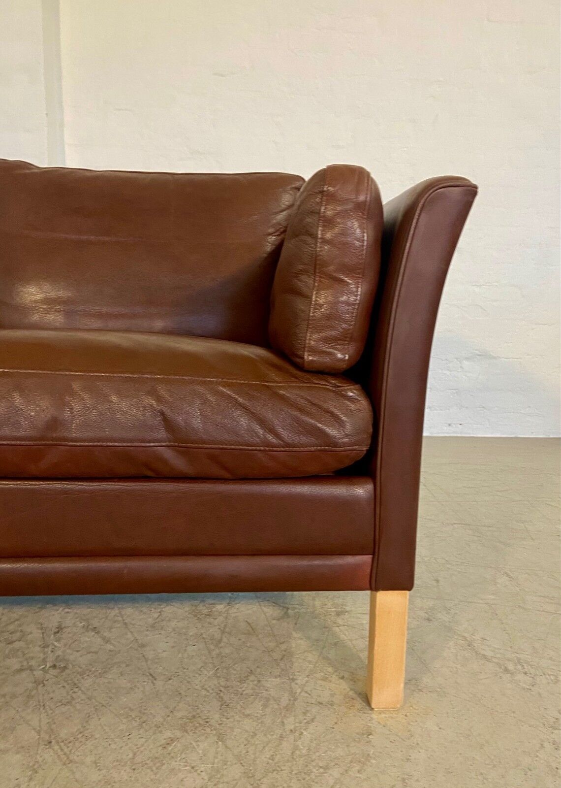 Danish mid-century vintage Mogens Hansen 2 person cognac brown leather sofa 60s