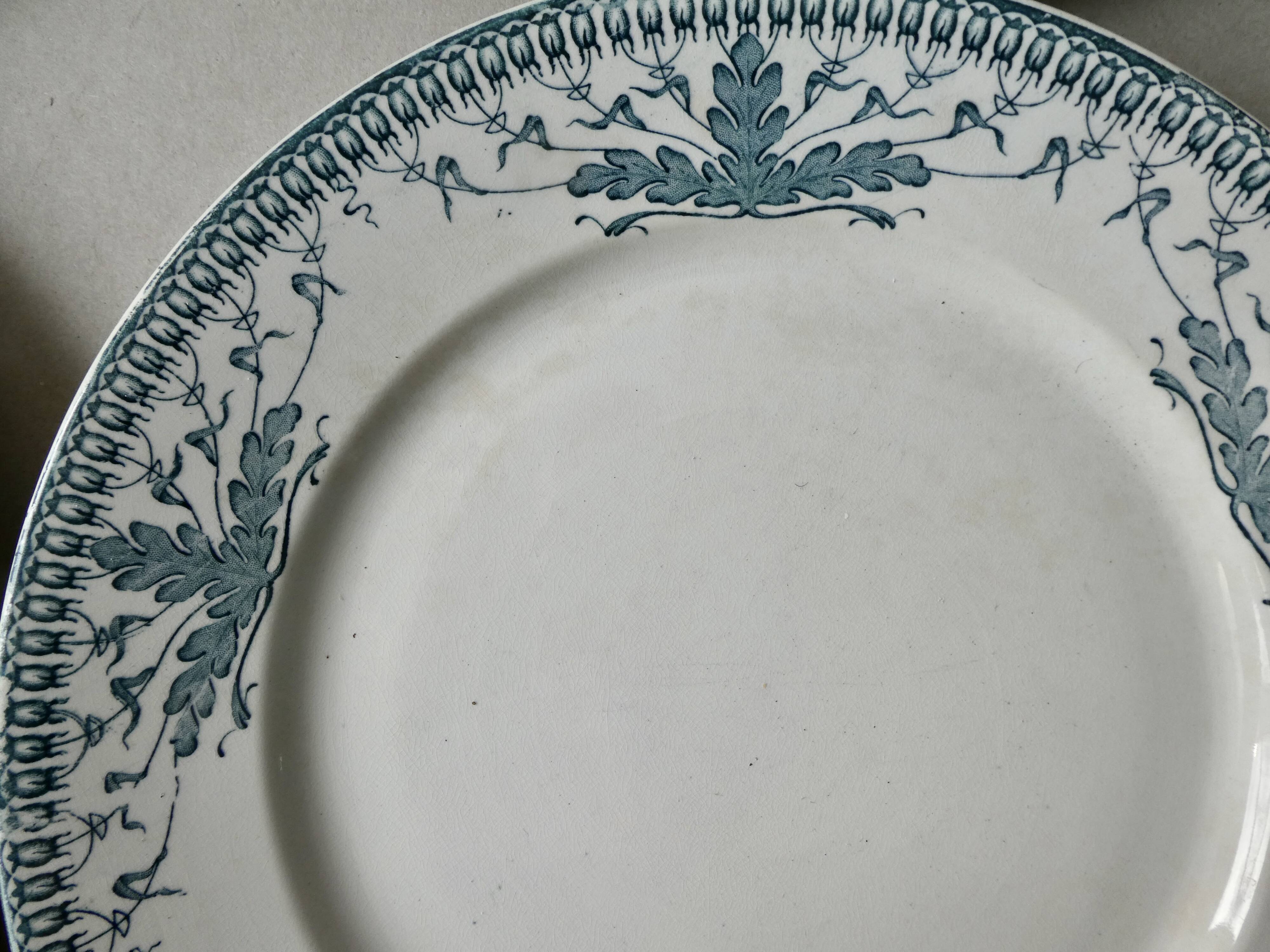 6 large ironstone plates, Badonviller France, D 24 cm