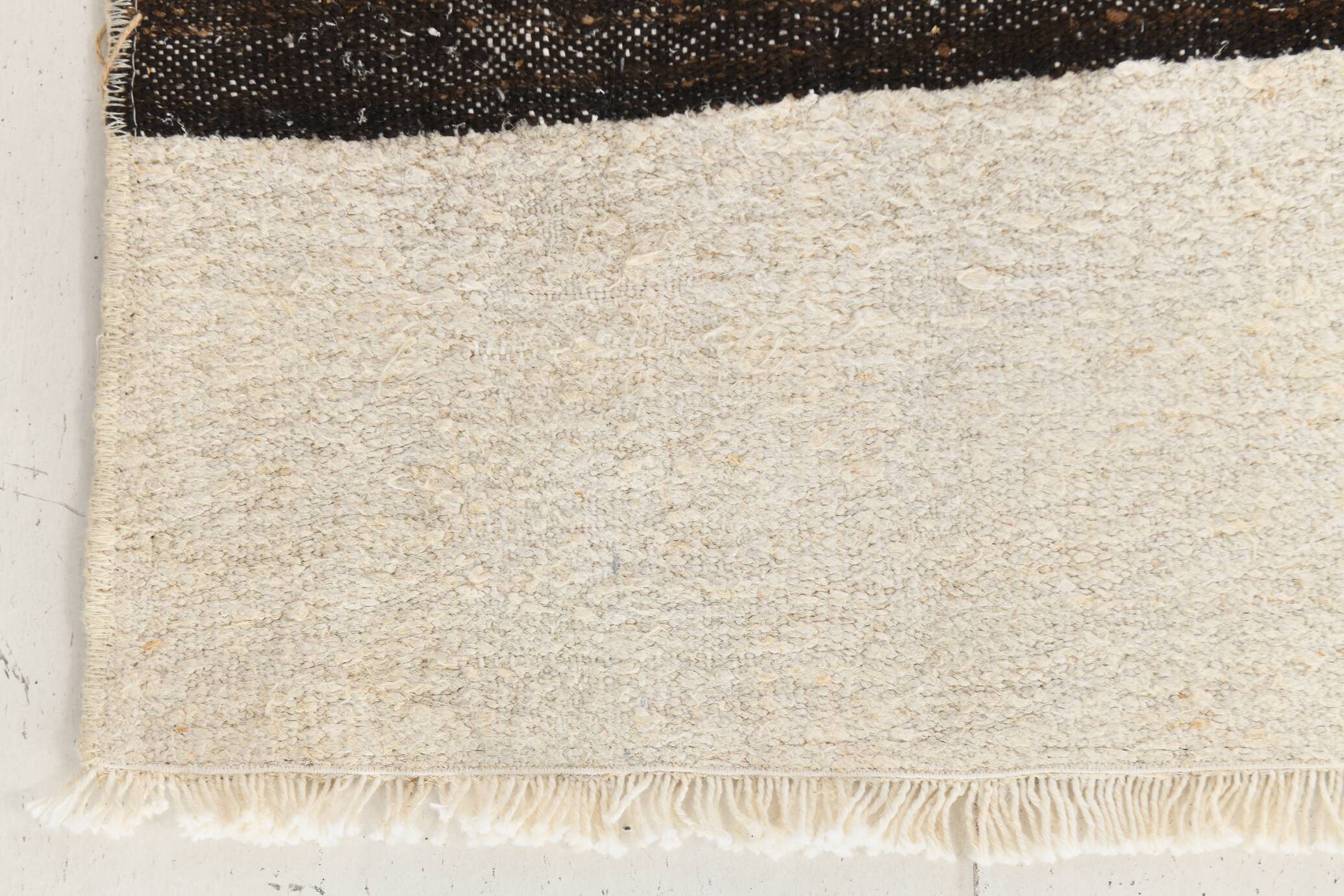 Beige & Black Striped Pattern Vintage Kilim Rug, 74x351 Cm