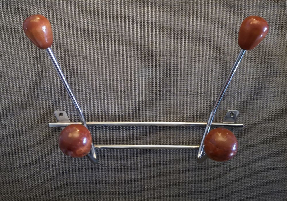 Coat rack/wall hook chrome and wood - 1960s/1970s