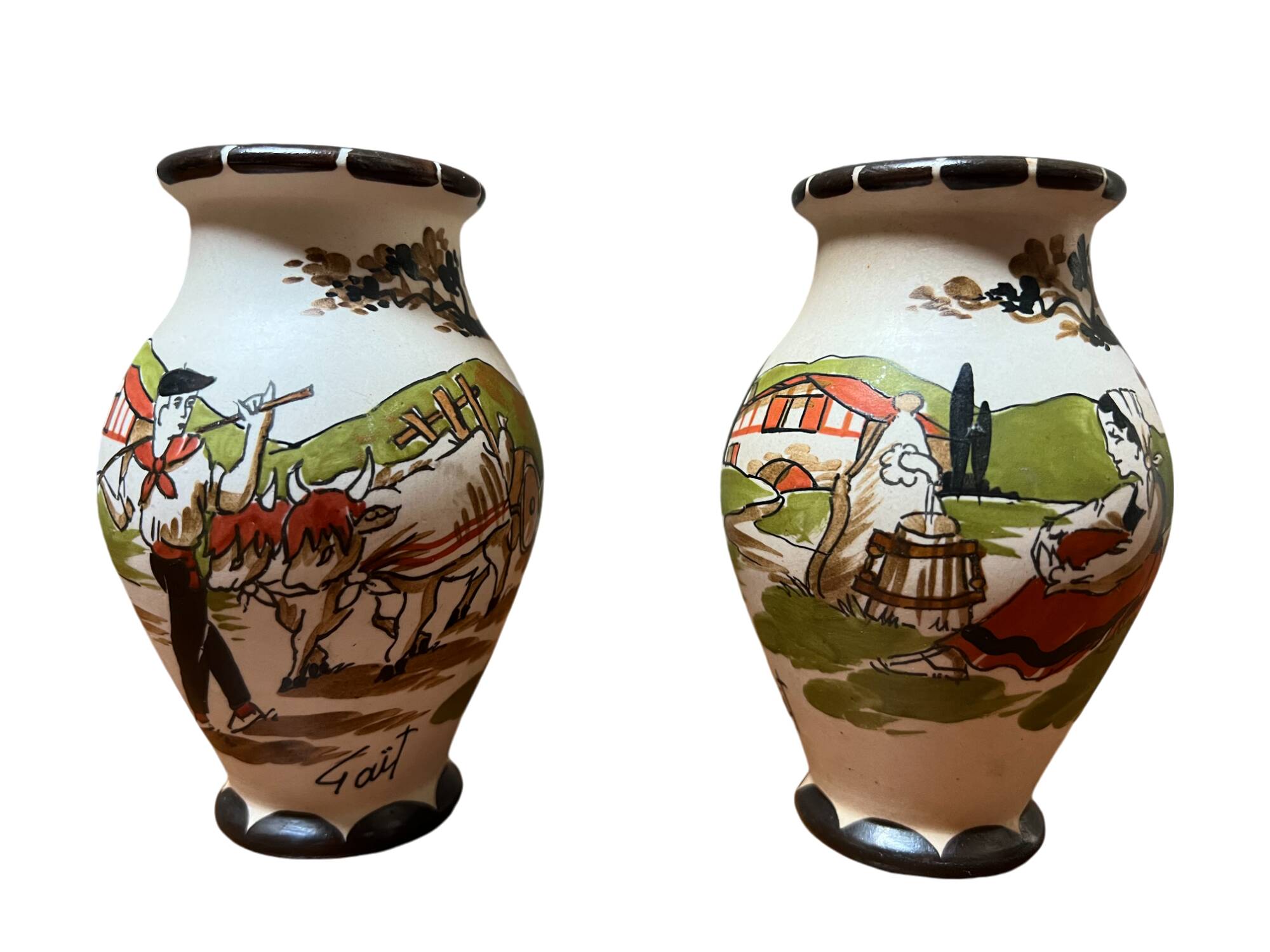 Set of two miniature stoneware vases signed Gaït