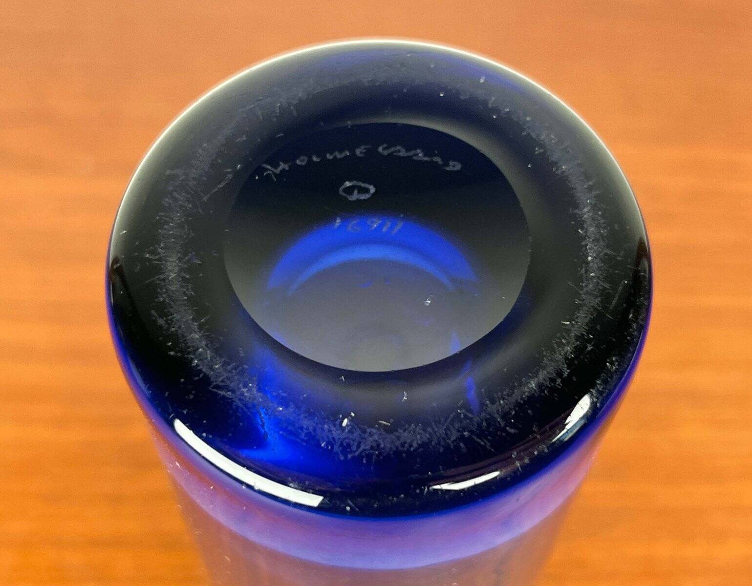 Blue glass vase from the Danish Mid-Century Modern Labrador series by Per Lütken for Holmegaard, 1950s.