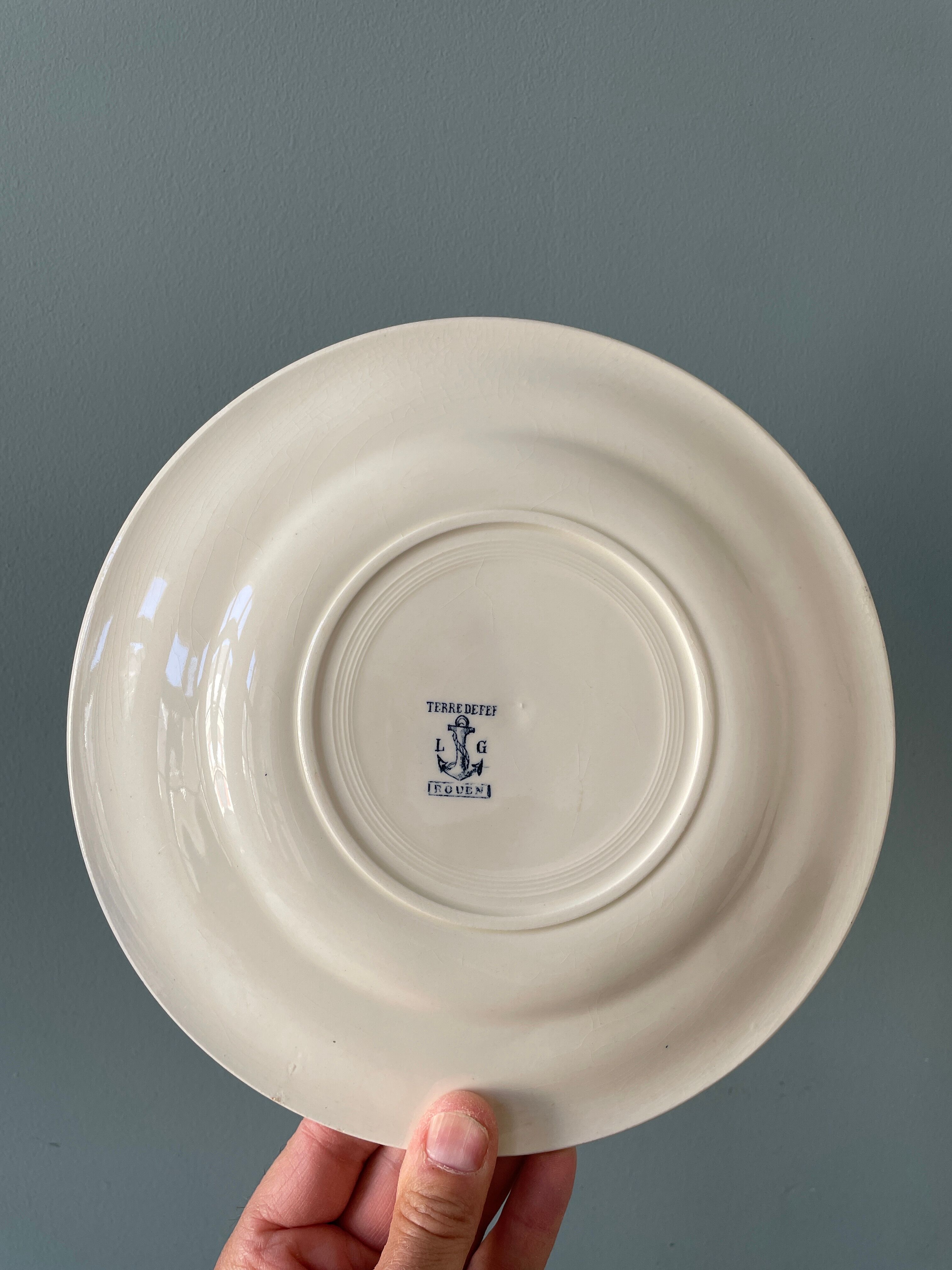Set of 12 flat plates Terre de Fer L.G "Rouen" XIX
