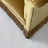 Mid century gold fringed velvet tub armchair