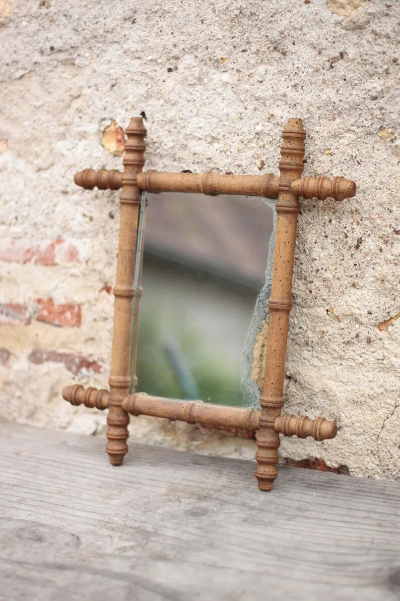 Wooden bamboo imitation mirror, antique mirror, hanging mirror, interior decor, mirror
